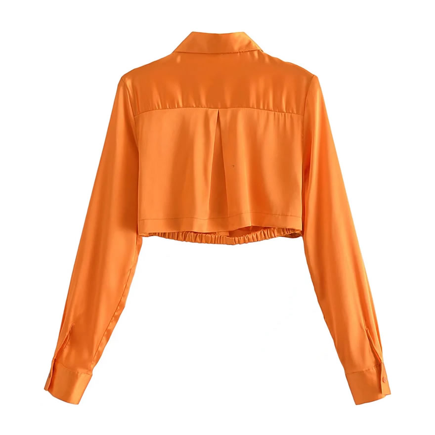 Fashion Orange Satin Lapel Cropped Top,Blouses