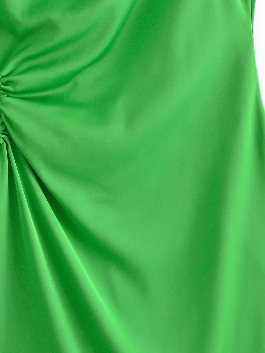 Fashion Green Satin Waist Cutout Slip Dress,Mini & Short Dresses