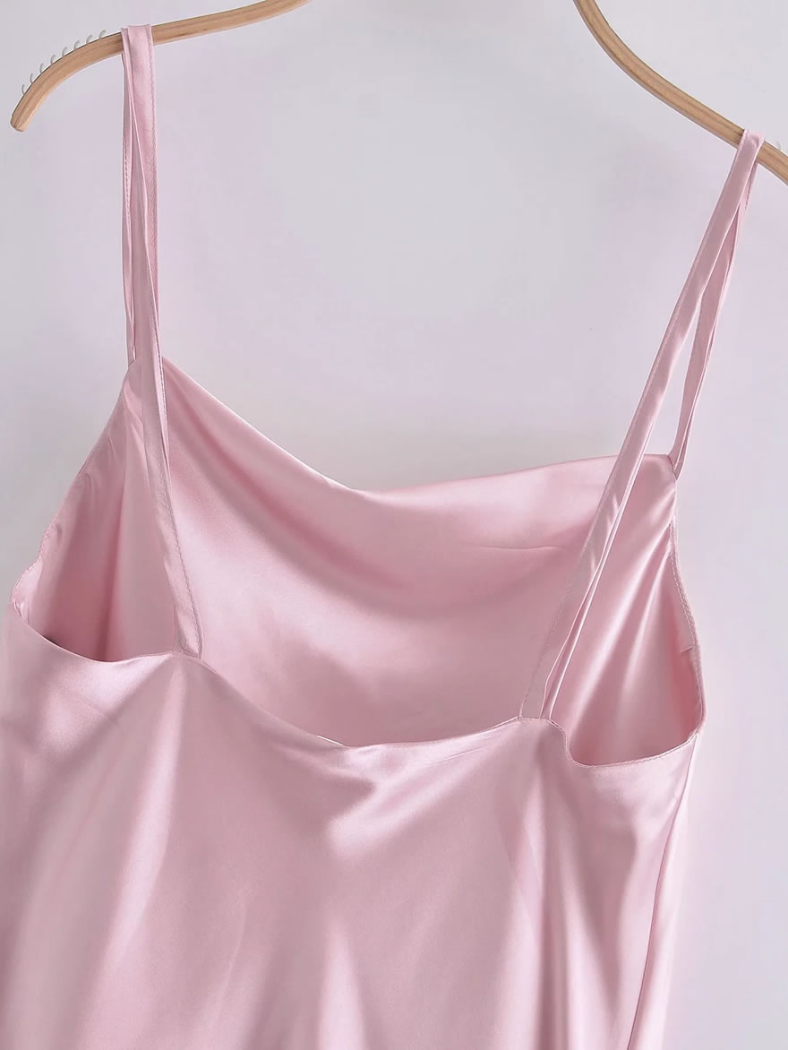 Fashion Pink Satin Satin Short Dress,Mini & Short Dresses