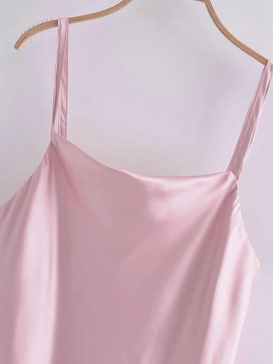 Fashion Pink Satin Satin Short Dress,Mini & Short Dresses