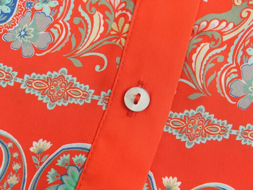 Fashion Red Printed Lapel Button-down Shirt,Blouses