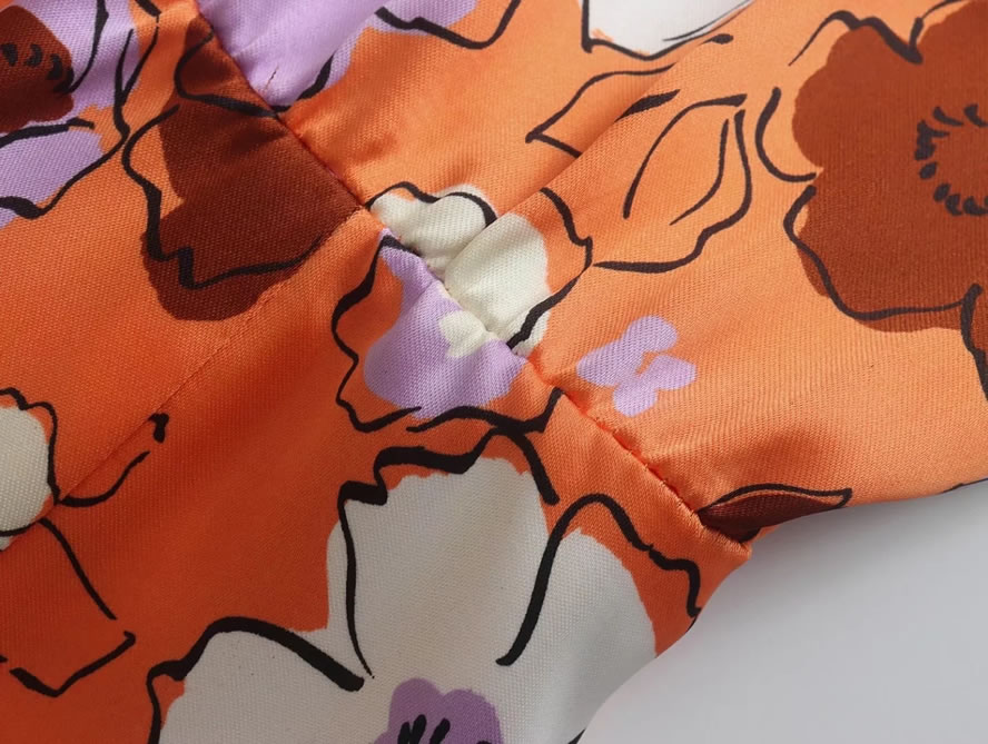 Fashion Orange Printed Knotted Silk-satin Dress,Mini & Short Dresses