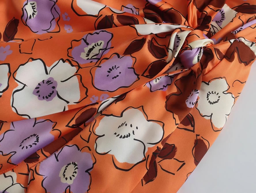 Fashion Orange Printed Knotted Silk-satin Dress,Mini & Short Dresses