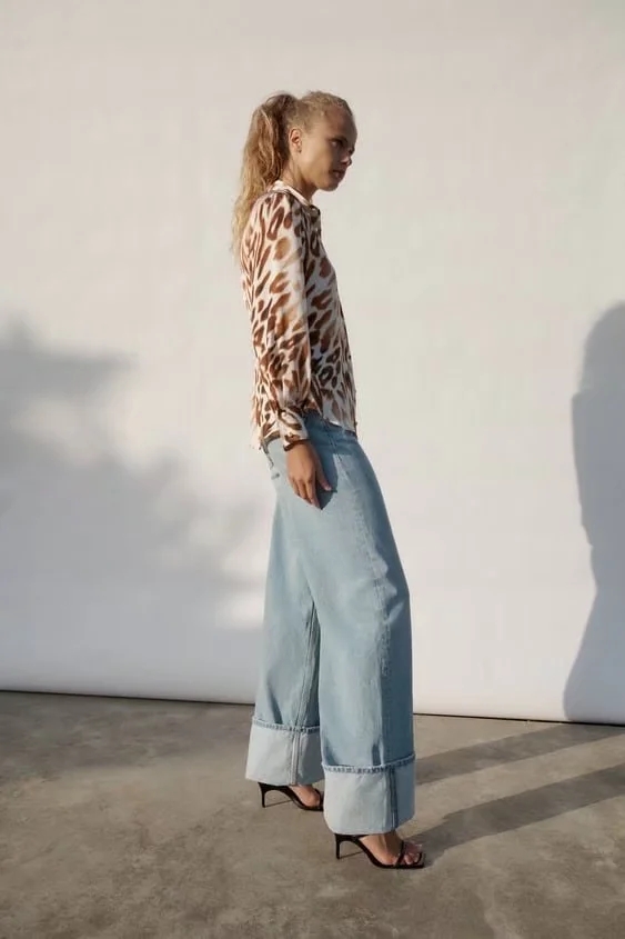 Fashion Leopard Print Leopard-breasted Lapel Shirt,Blouses