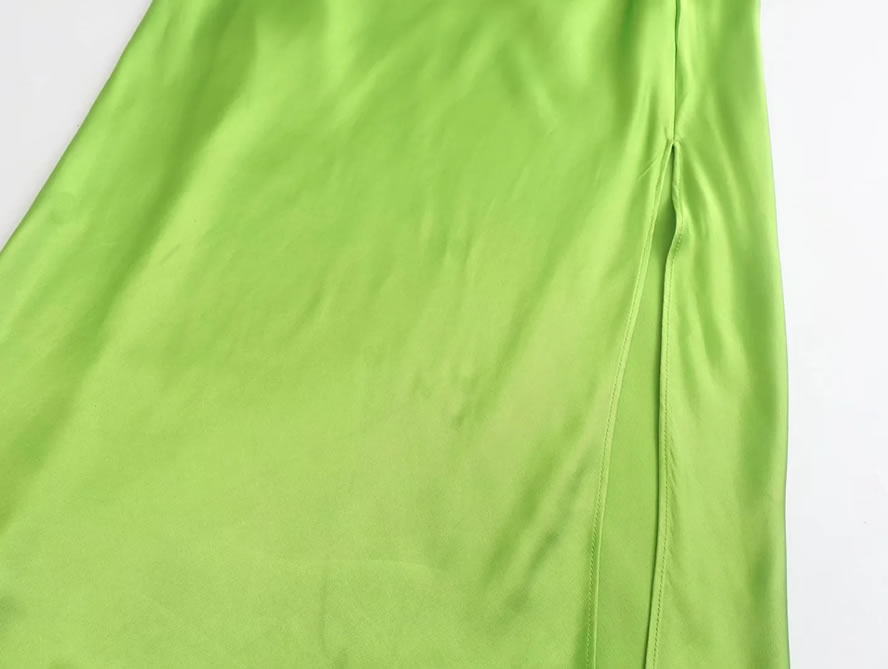 Fashion Green Slightly Pleated V-neck Slip Dress,Long Dress