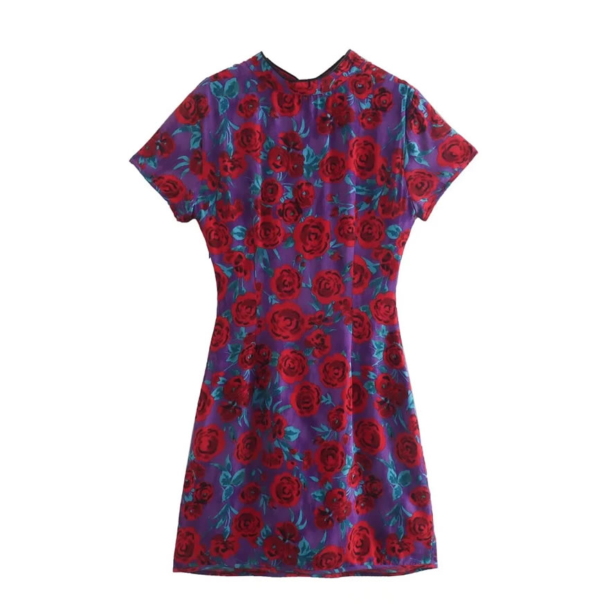 Fashion Red Knot Button Print Dress,Mini & Short Dresses
