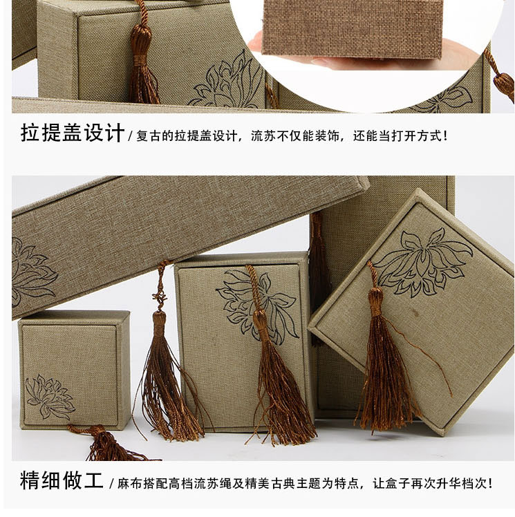 Fashion White Hemp Tassel 7.5*10*3.6 Pendant Box Linen Tassel Jewelry Box,Jewelry Packaging & Displays