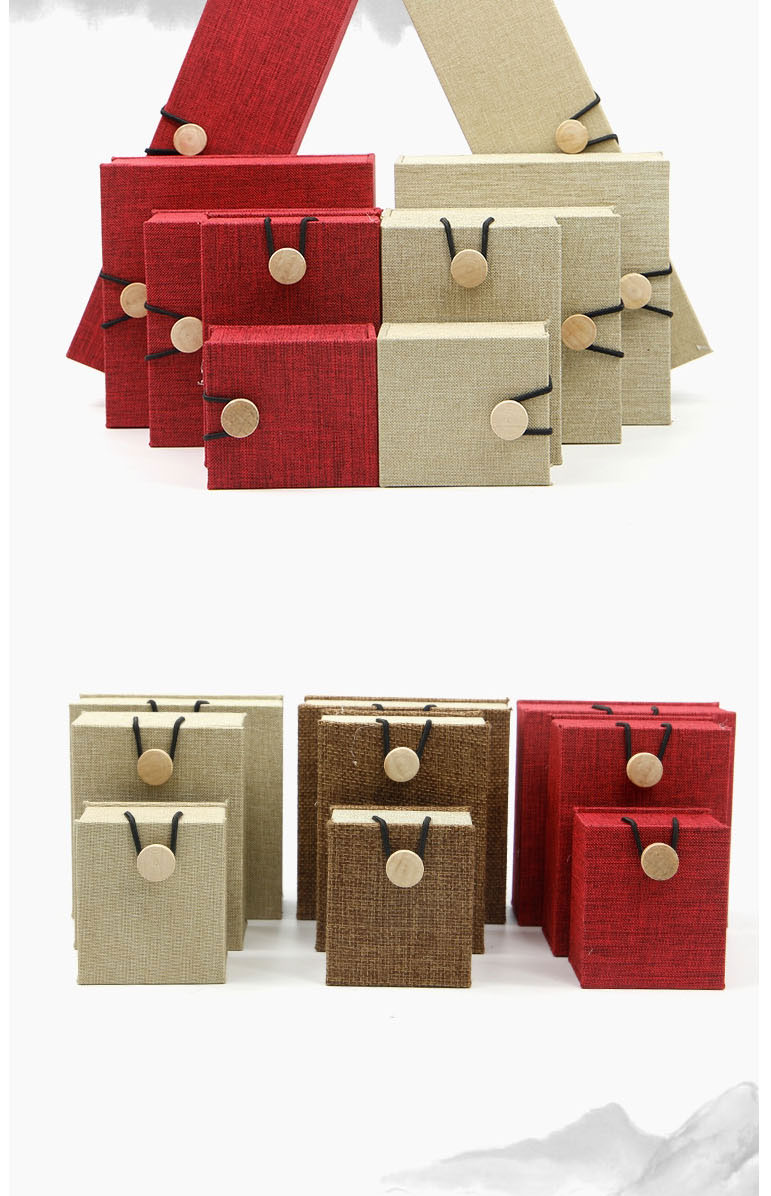 Fashion Red Hemp Button Box 24*6.5*3.7 Long Chain Box Burlap Wooden Buckle Geometric Jewelry Box,Jewelry Packaging & Displays