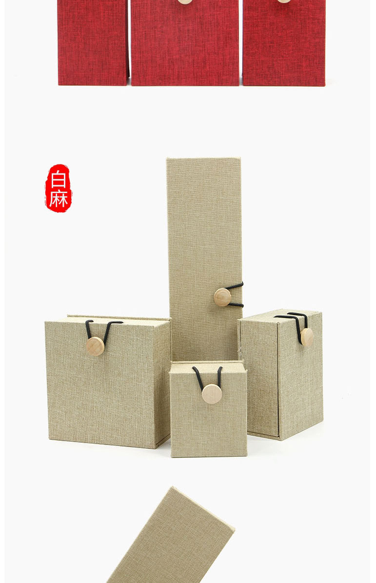 Fashion Red Hemp Buckle Box 7*6*4.5 Ring Box Burlap Wooden Buckle Geometric Jewelry Box,Jewelry Packaging & Displays