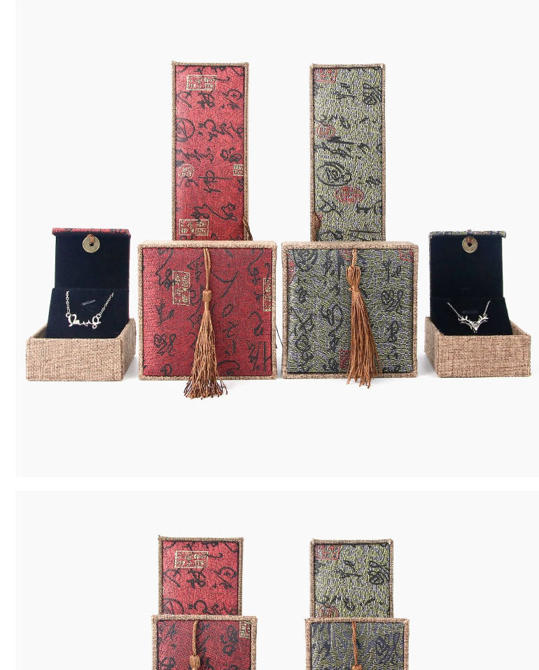 Fashion Pendant Box In Kenaf Calligraphy Tassel Box Linen Fringe Jewelry Box,Jewelry Packaging & Displays