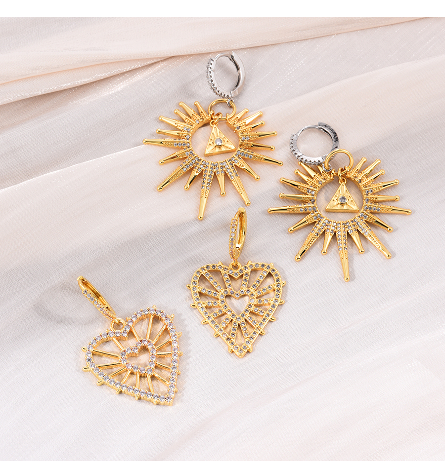 Fashion Gold Copper Inlaid Zirconium Heart Stud Earrings,Earrings