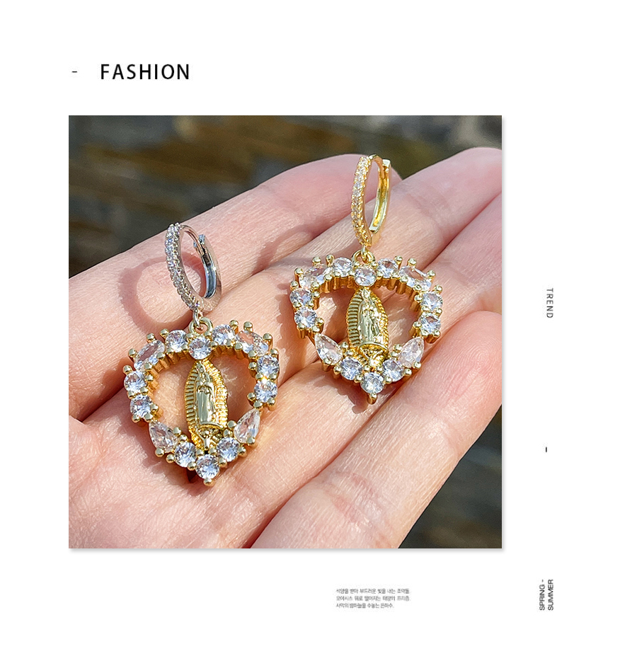 Fashion Gold-2 Copper Inlaid Zirconium Heart Portrait Earrings,Earrings