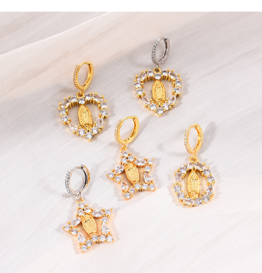 Fashion Gold-2 Copper Inlaid Zirconium Heart Portrait Earrings,Earrings