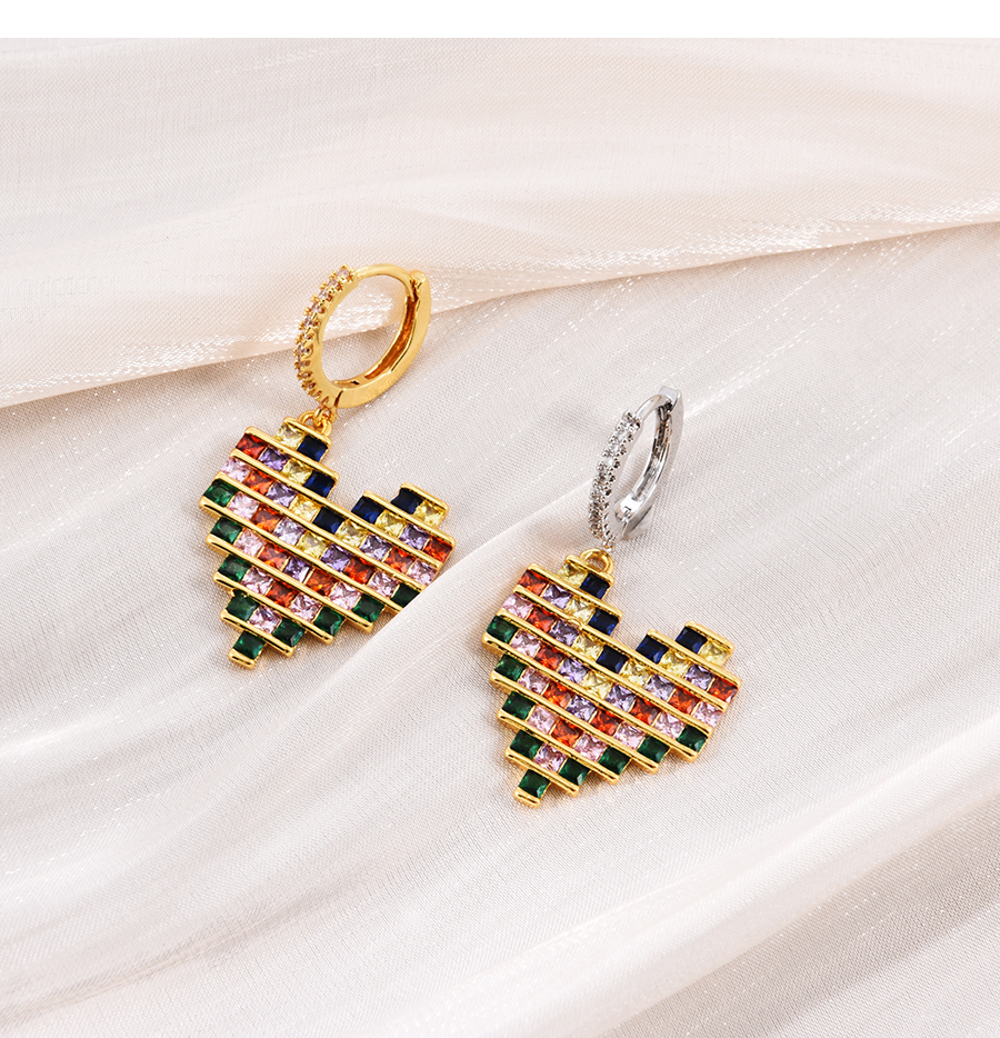Fashion Gold Copper Inlaid Zirconium Heart Earrings,Earrings