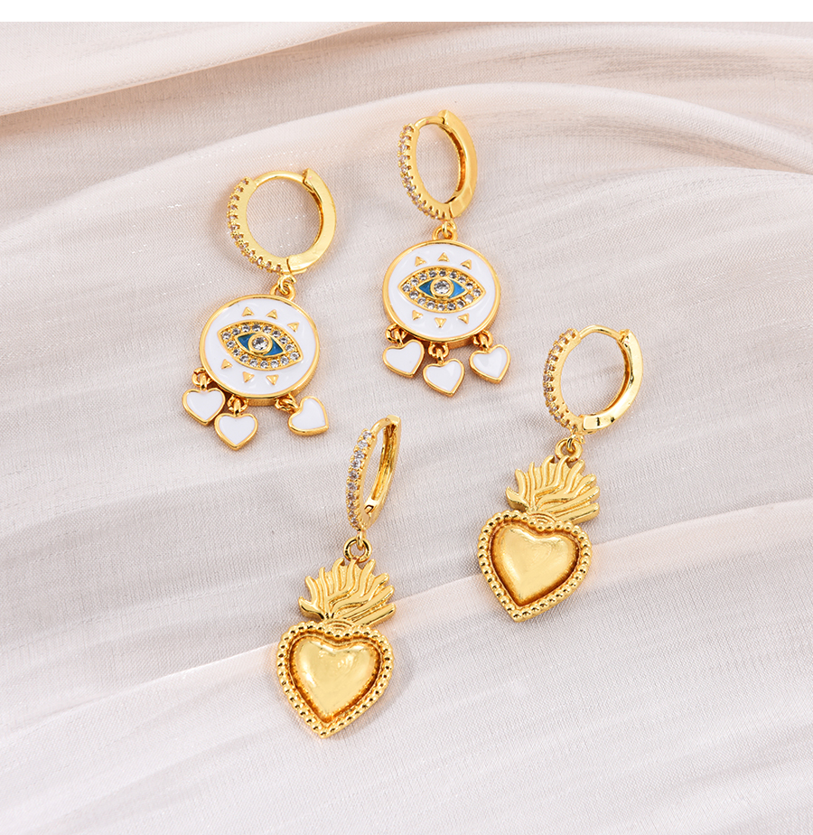 Fashion Gold Copper Inlaid Zirconium Oil Eye Love Earrings,Earrings