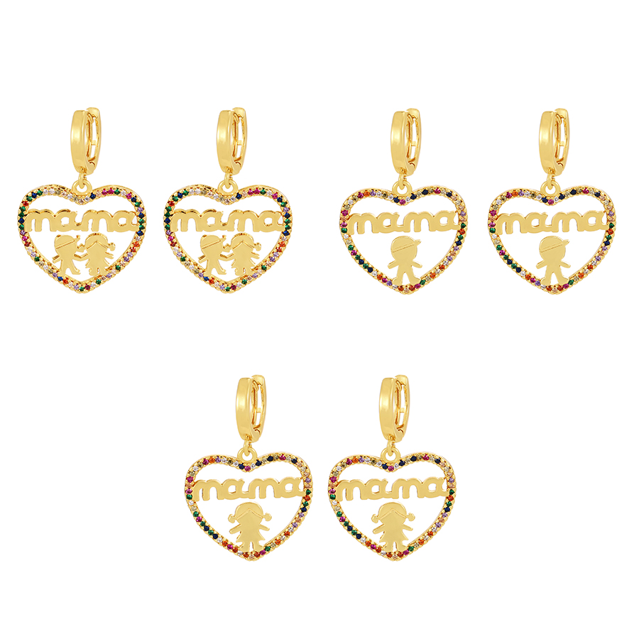 Fashion Gold-3 Copper Inlaid Zirconium Heart Letter Mama Girl Earrings,Earrings