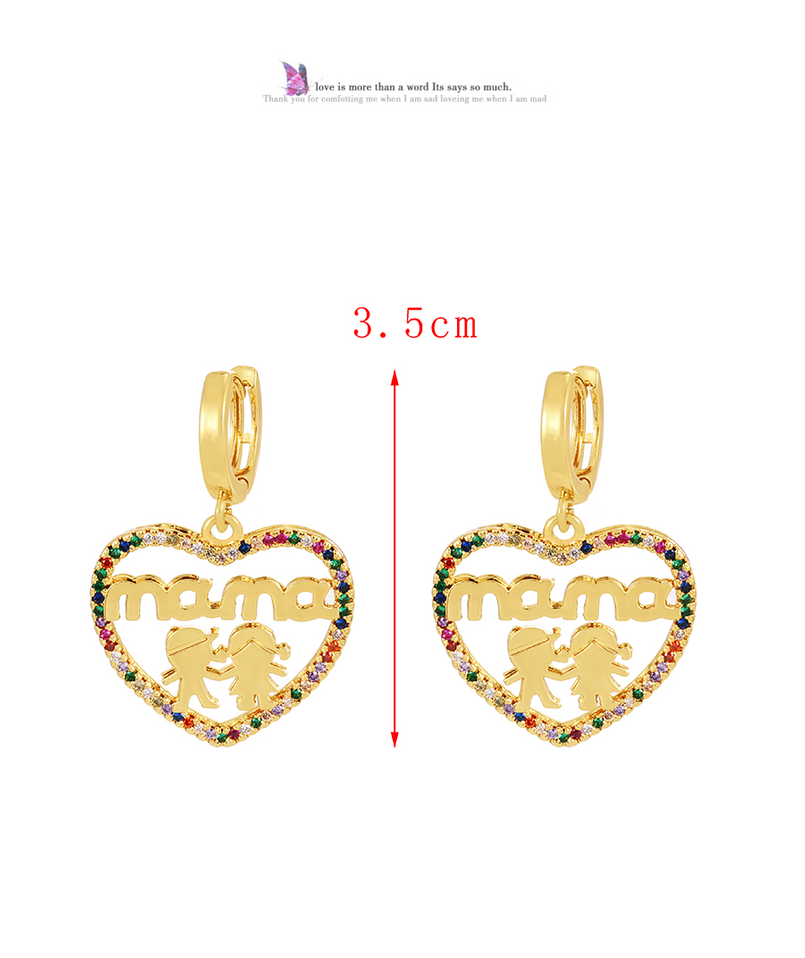 Fashion Gold-3 Copper Inlaid Zirconium Heart Letter Mama Girl Earrings,Earrings