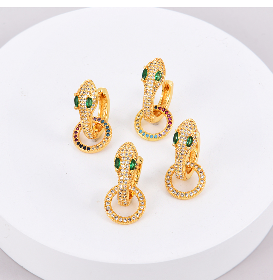 Fashion Color Bronze Zirconium Snake Hoop Earrings,Earrings
