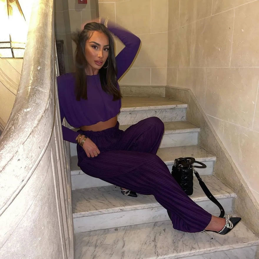 Fashion Purple Woven Pleated Trousers,Pants