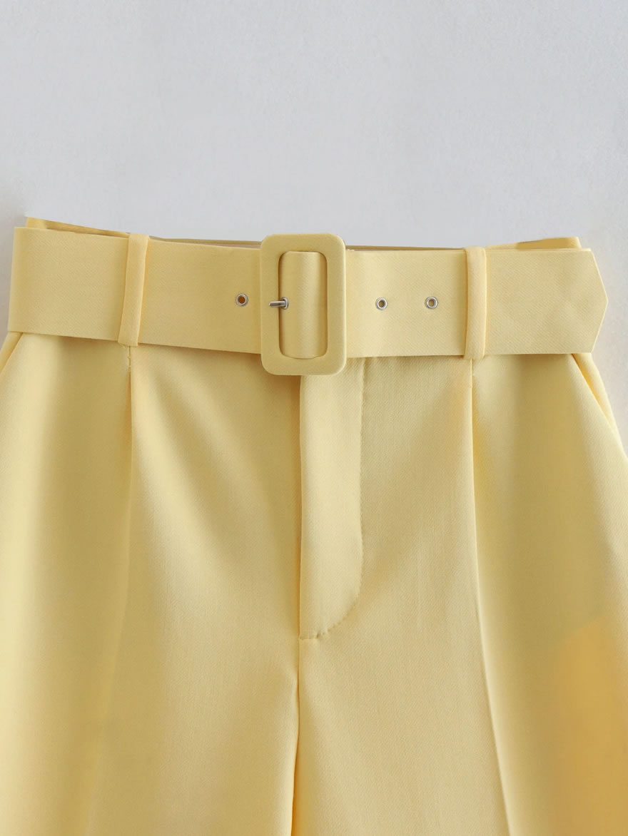 Fashion Yellow Woven Belt Straight-leg Trousers,Pants