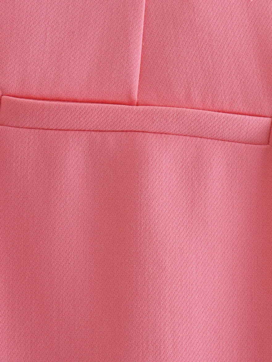 Fashion Pink Woven Micro Pleated Straight-leg Trousers,Pants