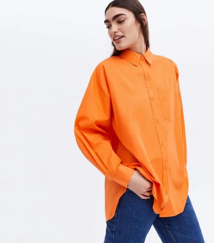 Fashion Orange Lapel Buttoned Shirt,Blouses