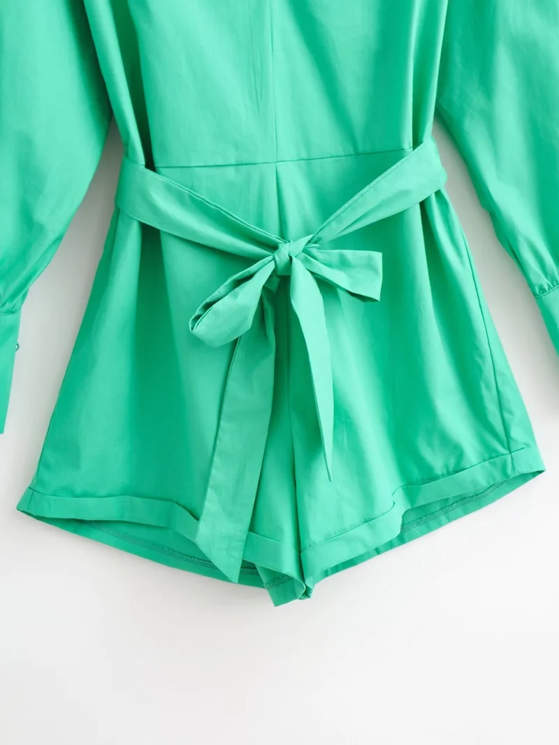 Fashion Green V-neck Strappy Playsuit,Blouses