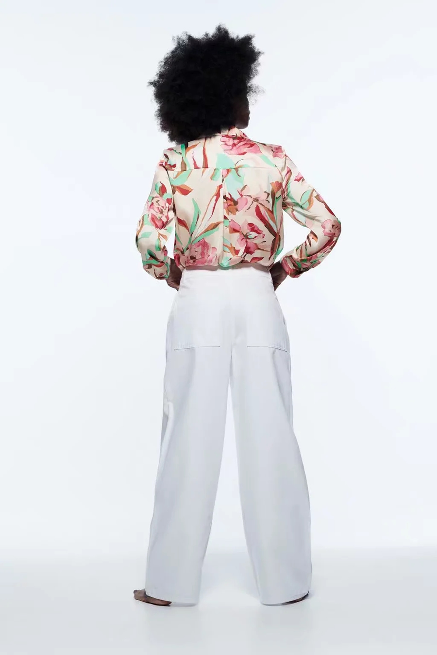 Fashion Floral Satin-print Lapel V-neck Shirt,Blouses