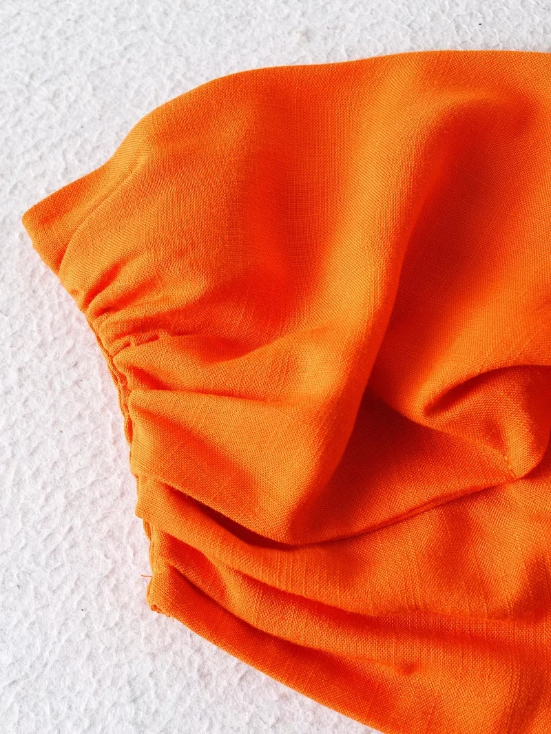 Fashion Orange Pleated Tube Top Swing Skirt Set,Suits