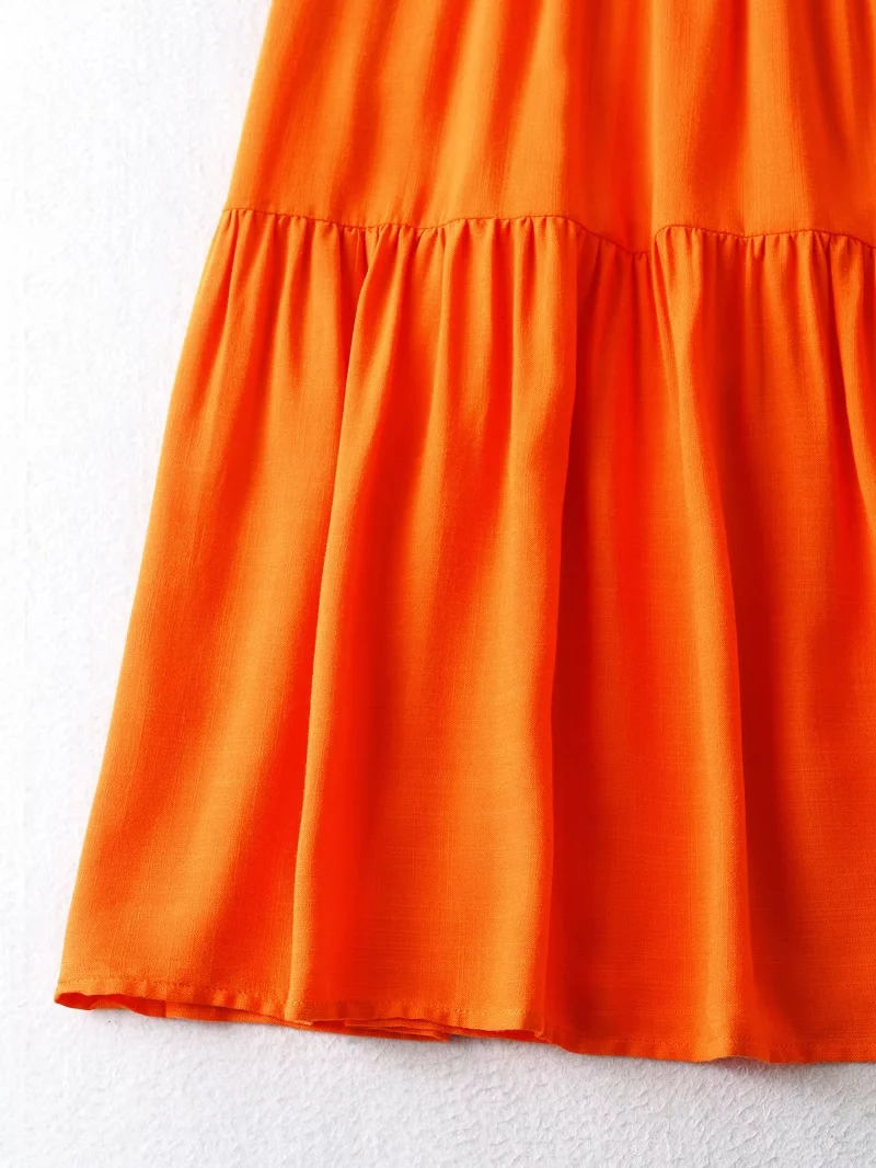 Fashion Orange Pleated Tube Top Swing Skirt Set,Suits