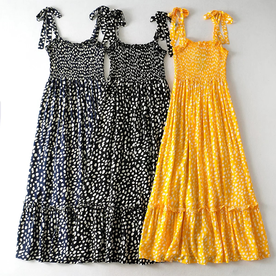 Fashion Black Polka-dot Print Lace-up Dress,Long Dress