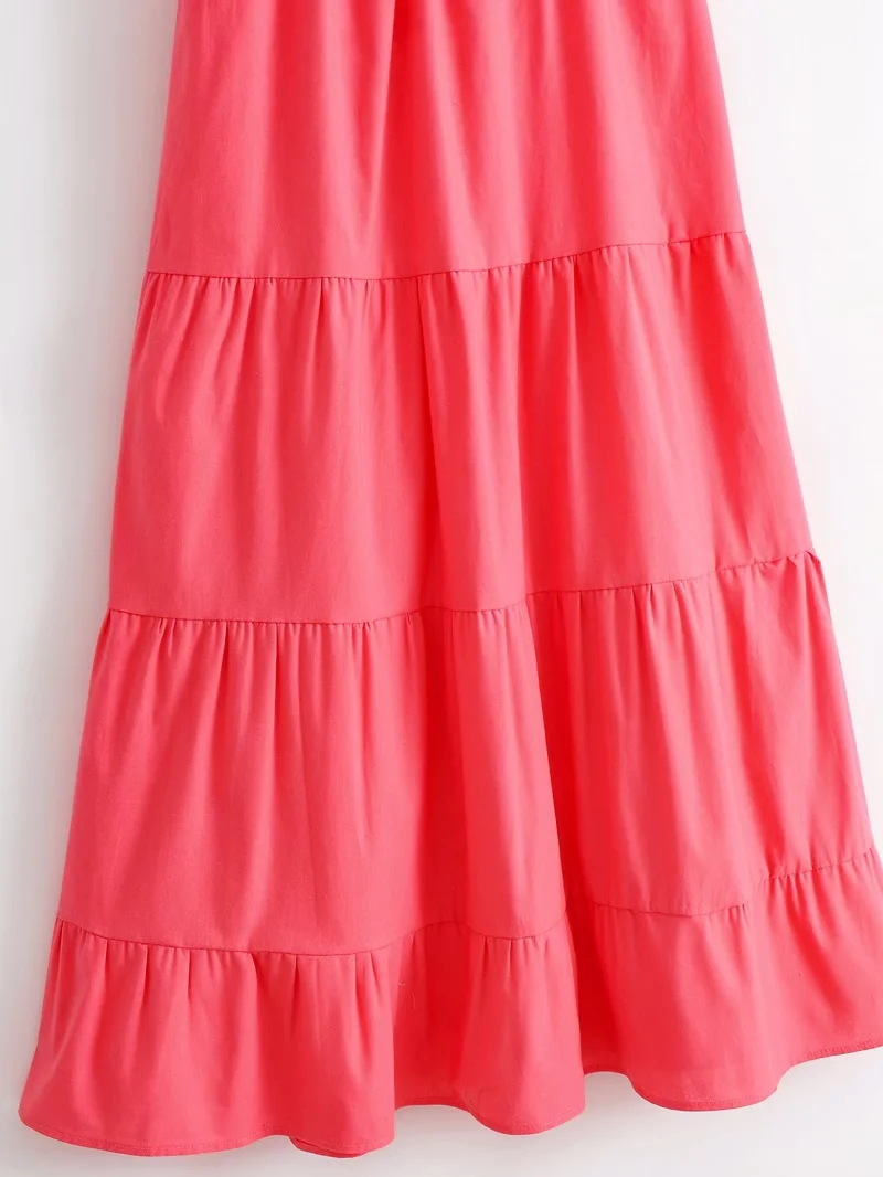 Fashion Rose Red Puff Sleeve Square Neck Swing Dress,Long Dress
