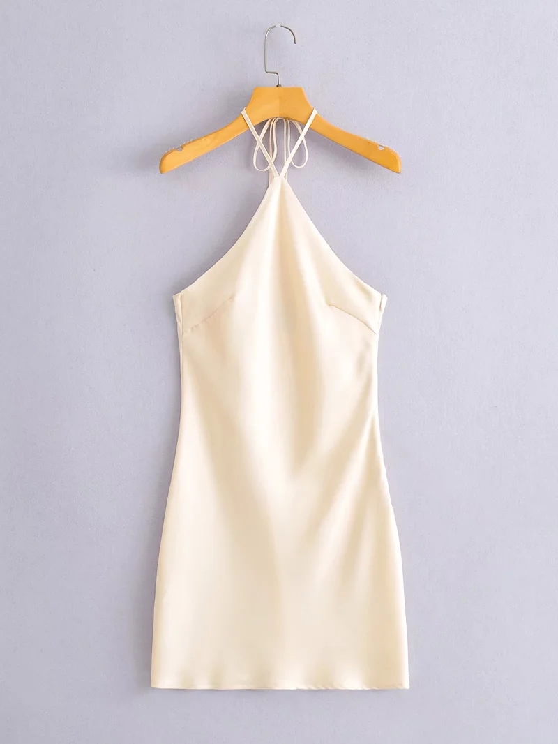 Fashion Off White Satin Halterneck Dress,Mini & Short Dresses