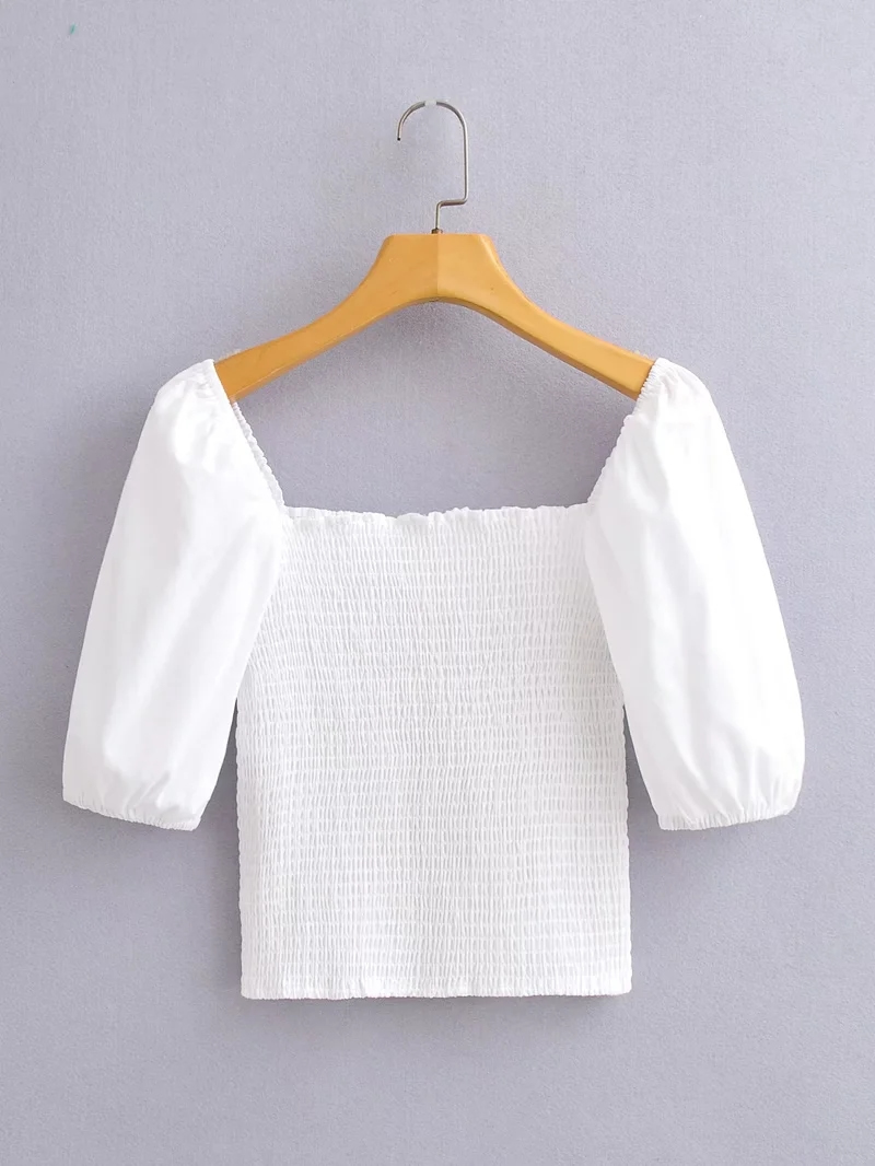 Fashion White Square Neck Swept Crop Top,Blouses