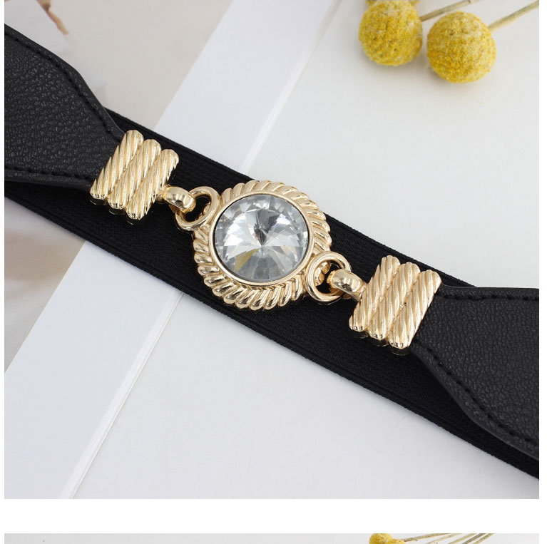 Fashion White Faux Leather Elasticated Elastic Belt With Diamonds,Wide belts