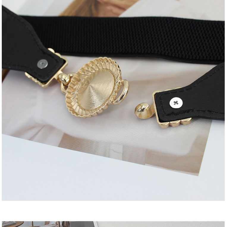 Fashion Black Faux Leather Elasticated Elastic Belt With Diamonds,Wide belts