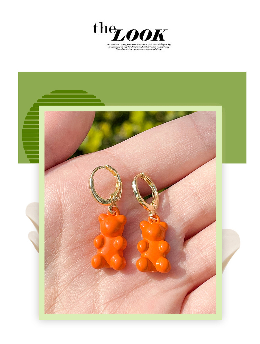 Fashion Orange Alloy Drip Oil Bear Earrings,Hoop Earrings