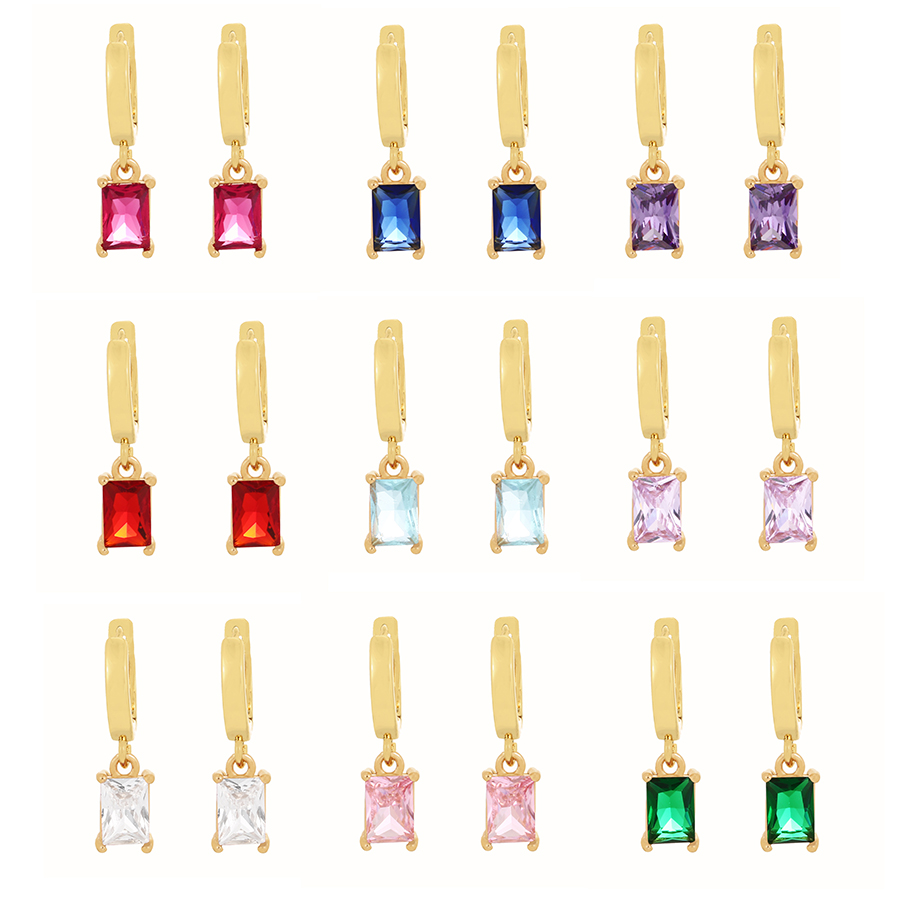 Fashion Light Purple Brass Set Square Zircon Earrings,Earrings