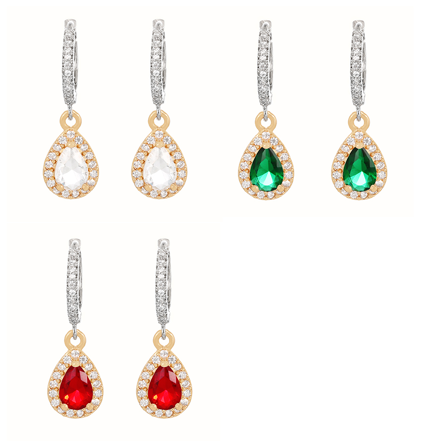 Fashion Green Brass Drop Zirconia Earrings,Earrings
