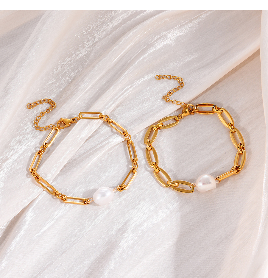Fashion Gold-3 Titanium Steel Thick Chain Pearl Bracelet,Bracelets