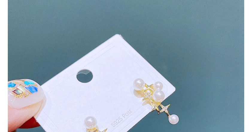 Fashion Gold Color Bronze Zirconium Star Pearl Drop Earrings,Earrings