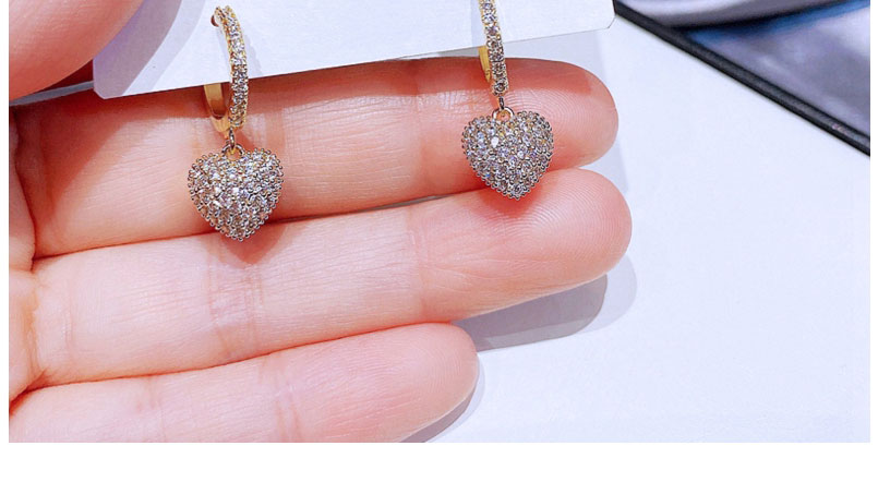 Fashion Gold Color Plated Copper Inlaid Zirconium Heart Earrings,Earrings