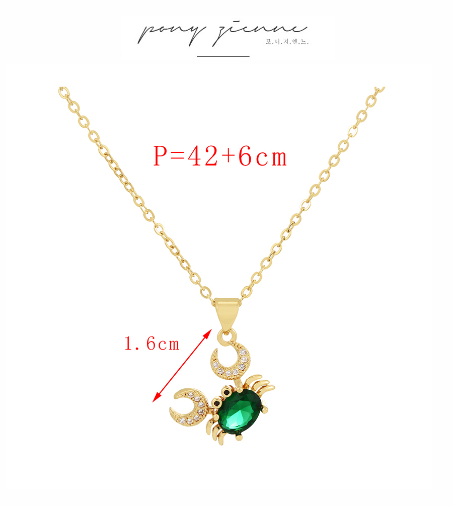 Fashion Green Brass Zirconium Crab Pendant Necklace,Necklaces