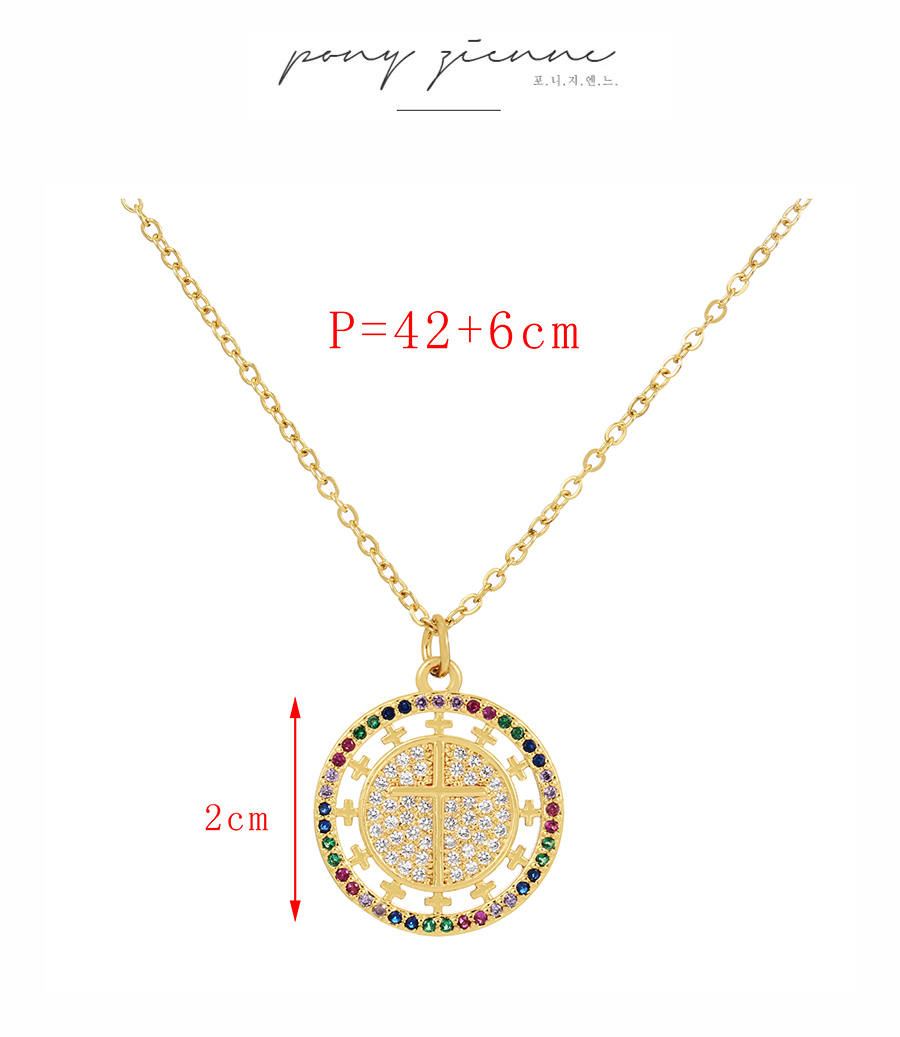 Fashion Gold Bronze Zirconium Round Openwork Cross Necklace,Necklaces