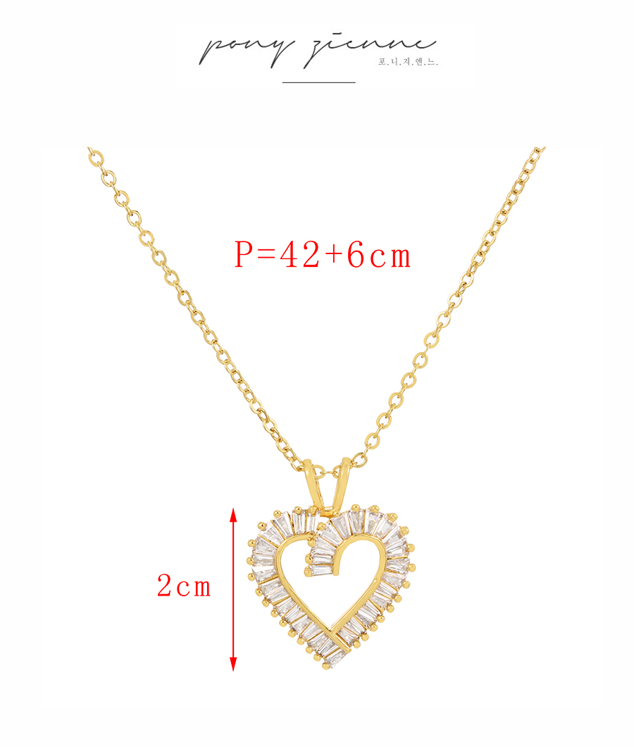 Fashion Gold-2 Bronze Zirconium Cutout Heart Necklace,Necklaces
