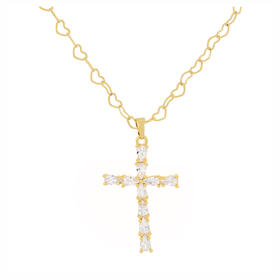 Fashion Gold Bronze Zirconium Cross Heart Necklace,Necklaces
