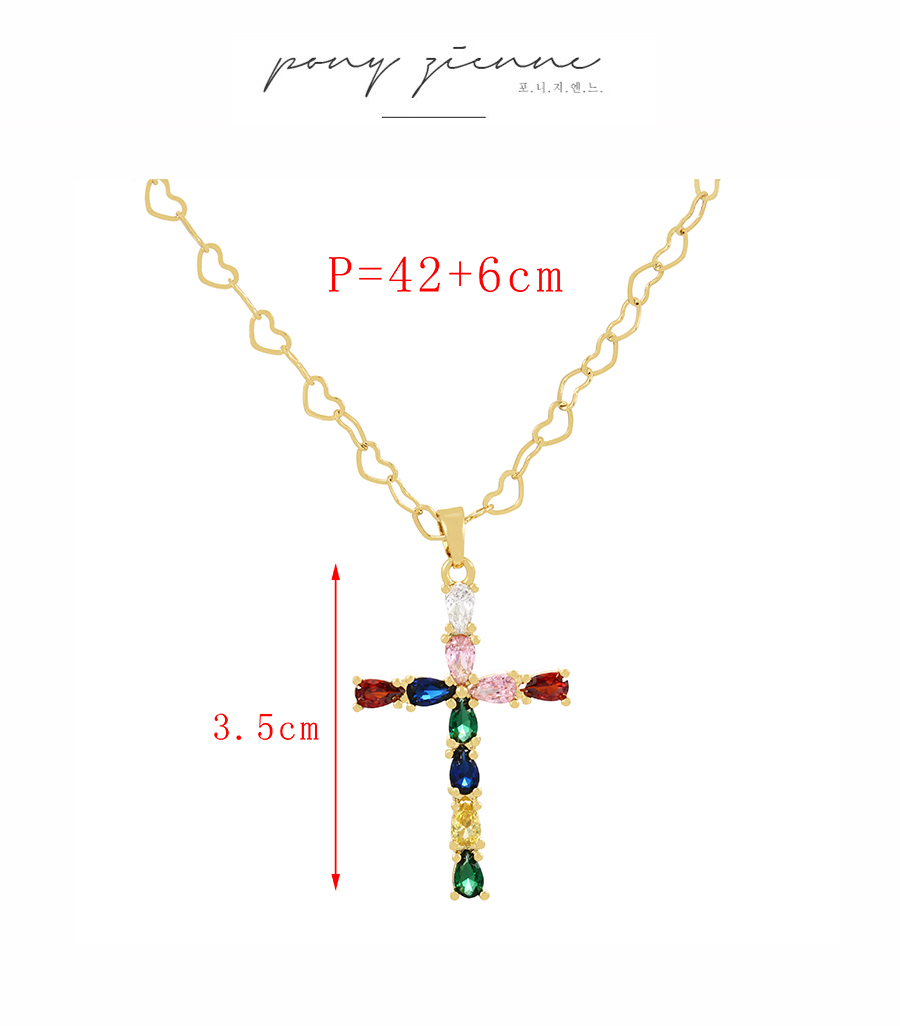 Fashion Gold Bronze Zirconium Cross Heart Necklace,Necklaces