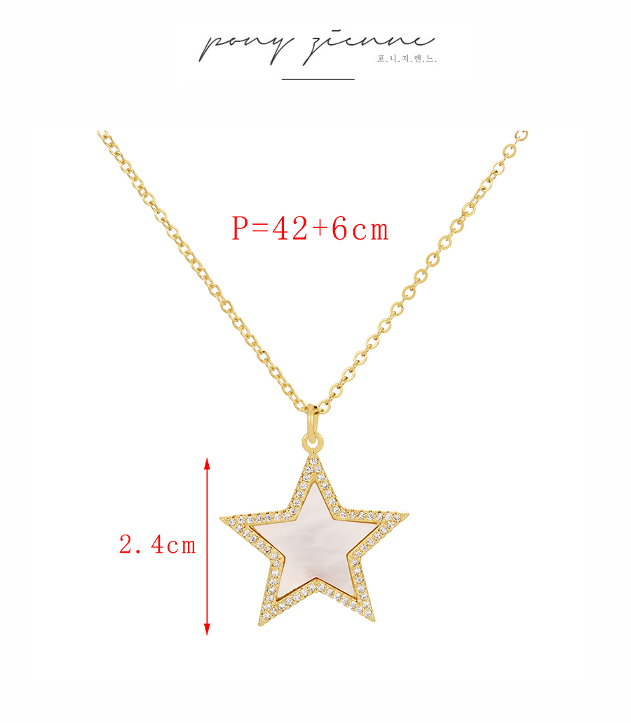 Fashion Gold Bronze Zirconium Pentagram Shell Necklace,Necklaces