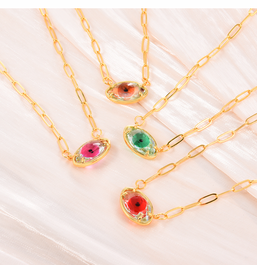 Fashion Pink Copper Resin Transparent Eye Necklace,Necklaces