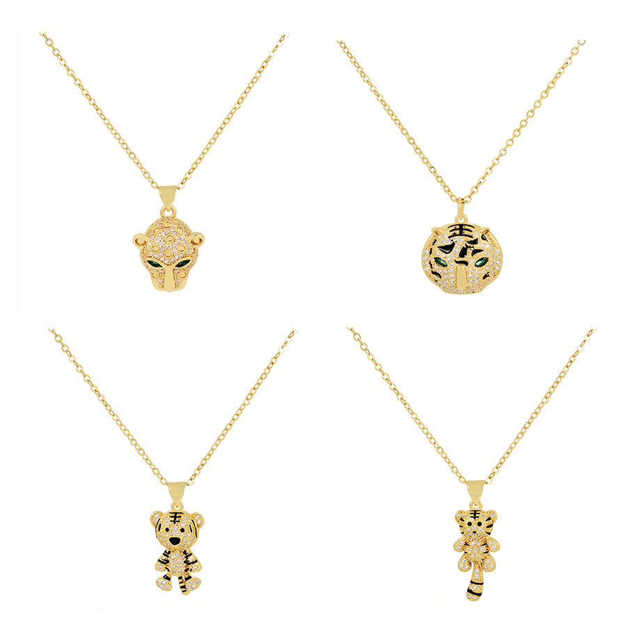Fashion Gold-3 Bronze Zirconium Tiger Head Necklace,Necklaces
